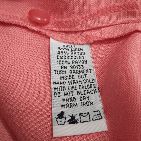 Bob Mackie 2 Pc Linen Embroidered Aztec Southwest Shirt with Tank Coral Size L - Picture 8 of 12